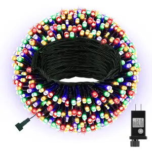 100 LED Christmas String Lights, 33 FT Connectable Waterproof String Lights Green Wire with Timer Memory Function & 8 Modes, for Indoor Outdoor Xmas Trees Party Garden, 33 FT Multicolor