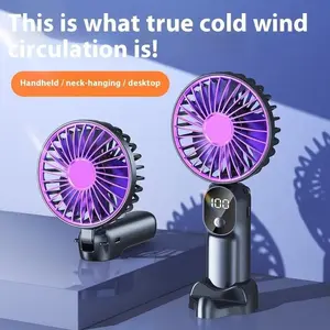 Portable Digital Display Handheld Fan with Base, Rechargeable Portable Fan, Six Speeds and Battery Life Indicator, Ideal for Students Office Outdoor Cooling