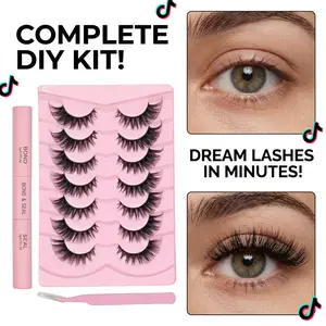 3 in 1 set  7 Pairs fluffy lash clusters Eyelash Extensions Kit with Tweezers&Bond and Seal ， Light-Volume Wispy Professional Makeup Lashes Silk Fiber，Easy DIY and Long-Lasting，Non-Irritating，High Quality 3D Lash Bottom Supplies Set Cosmetic tiktokshopspr