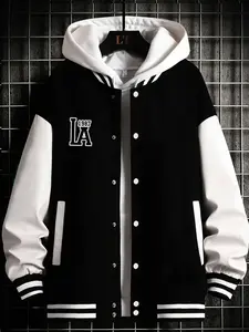 Men's Casual Letter Print Baseball Jacket, Colorblock Flight Jacket, New York Style, Available in Wine