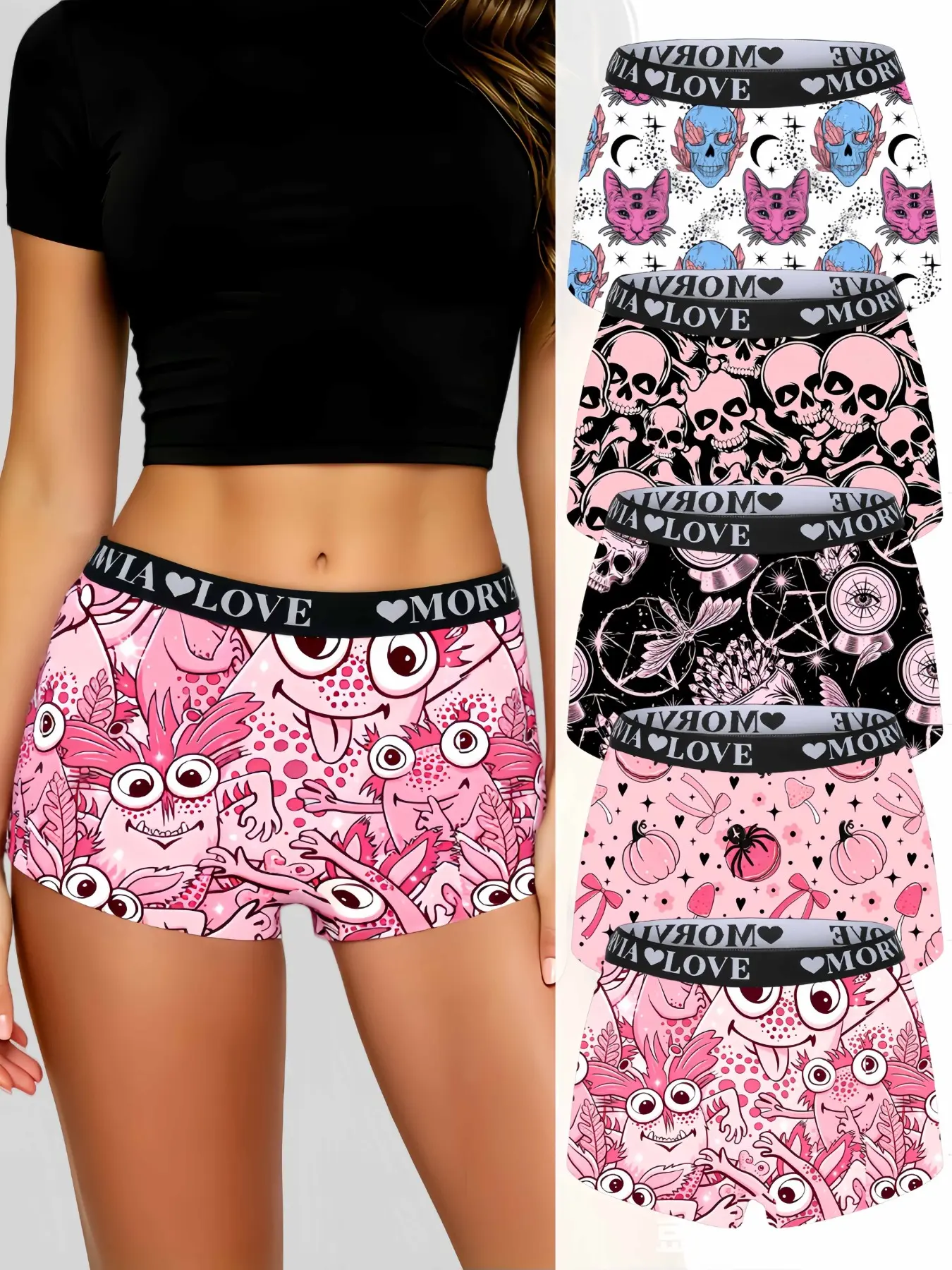 5-Pack Women's baddie Pattern Print Fit Panties Underwear, Soft Comfortable Mid-Rise Seamless Boxer Shorts, No Roll Edges, All-Season Elastic  Waistlingerie & tiktok shop & fit inspo & tiktok shop deals & shein haul outfits & boxer & ootd & baddie