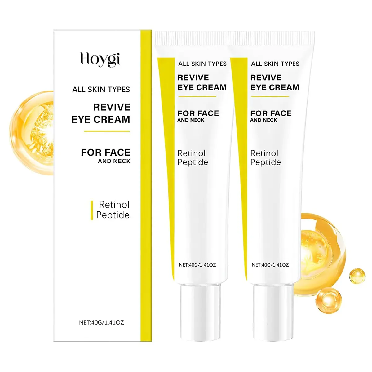 HOYGI Retinol & Peptide Eye Cream - Hydrating & Firming Anti-Aging Treatment for Eyes, Face & Neck, Lightweight & Gentle for All Skin Types, 40g, Hydrate, Eye Wrinkle Cream, Radiant