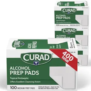 CURAD Alcohol Prep Pads 400 Pieces Medium Isopropyl Wipes Individually Wrapped for Cuts Scrapes & General Cleansing Sterile 2-ply Swabs 4 Boxes