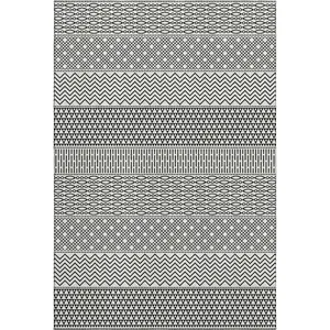 HomeRoots 674824 8 x 10 ft. White & Black Striped Washable Machine Made Rectangle Area Rug with UV Protection