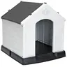 Segawe Medium Polypropylene Dog House - Single Unit Kennel with Enclosure, 28"(l)x26"(w)x28"(h), Durable Construction, Easy to Clean, Elevated Floor Design, Weatherproof All-Season Indoor/Outdoor Home, White Body, Gray Roof, 15.3lb