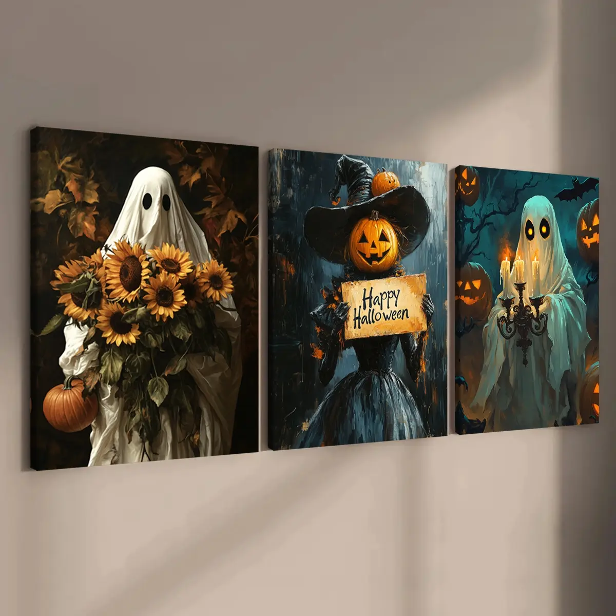 Halloween Ghost - Themed Poster, Halloween Poster Decoration, Horror Theme, 3 Counts Modern Art Wall Decoration, Home Decoration Poster, Office, Living Room, Bedroom Wall Decor, Ideal Gift, Waterproof Art