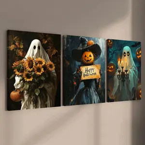 Halloween Ghost - Themed Poster, Halloween Poster Decoration, Horror Theme, 3 Counts Modern Art Wall Decoration, Home Decoration Poster, Office, Living Room, Bedroom Wall Decor, Ideal Gift, Waterproof Art