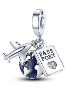 Passport & Airplane Design Exquisite Trendy Pendant,  Rhinestone Decor Charm for Women & Men for Daily Bag Decor, Trendy All-match Jewelry for Birthday Gift