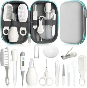 Summer Spring Gift Baby Grooming Kit, Infant Safety Care Set with Hair Brush Comb Nail Clipper Nasal Aspirator,Baby Essentials Kit for Newborn Girls Boys (Grey White)