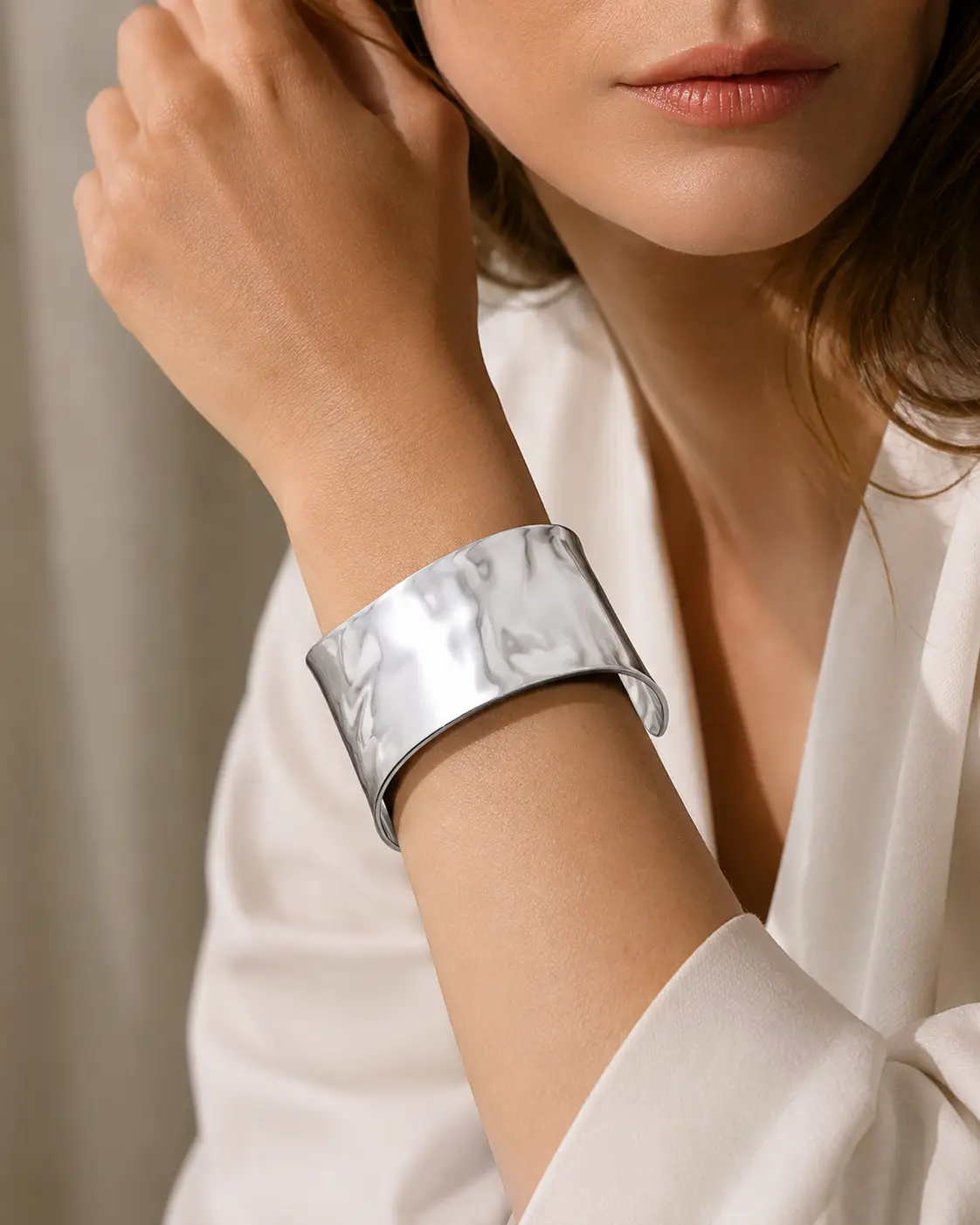 Wide Hammered Cuff Bangle for Women, Elegant Gold-Plated Stacking Bracelet with Crystal-Accented End Caps, Elegant Bangle, Gold Bangle Bracelets