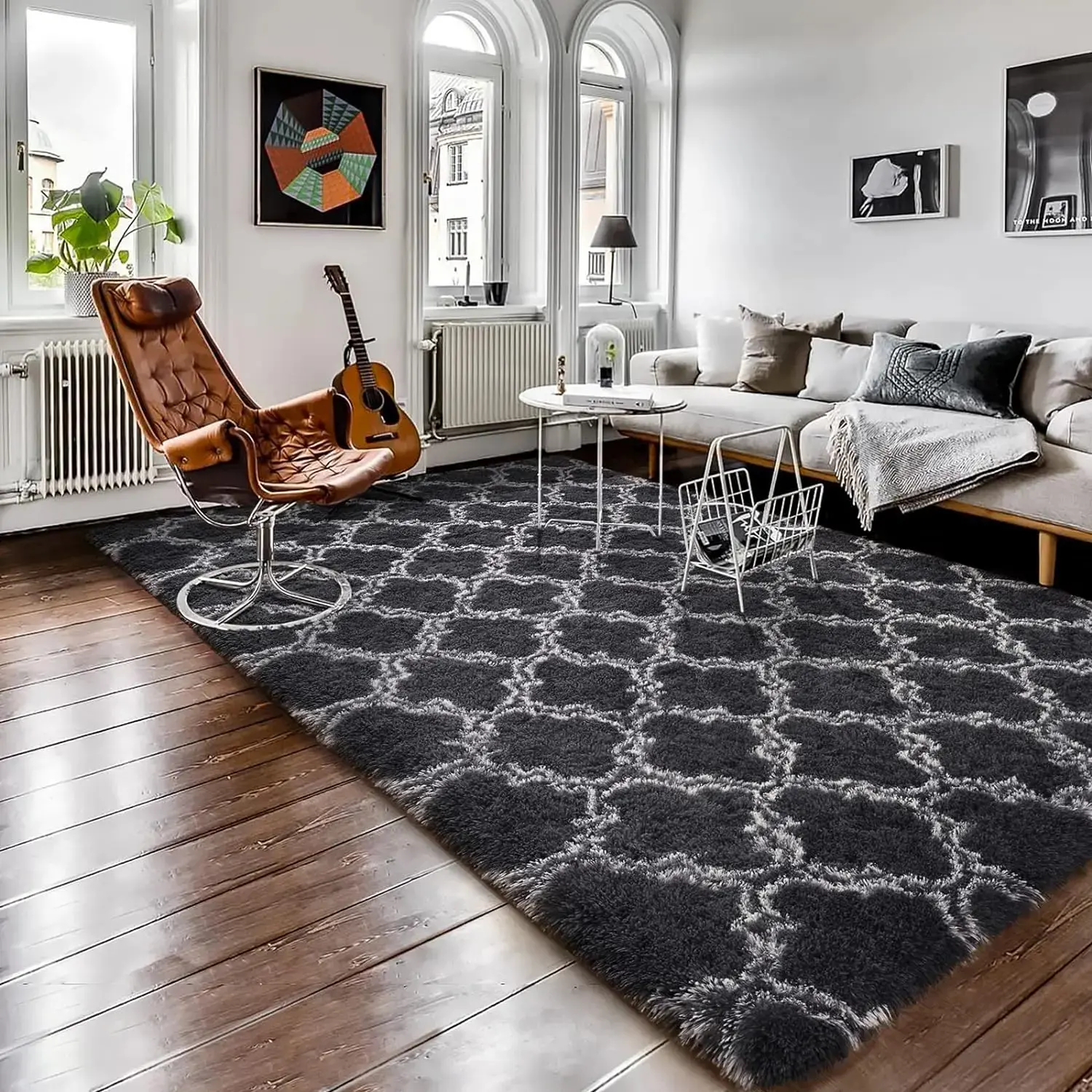 White pattern on black background