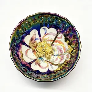 Colorful Phoenix Gilded Tea Cup  Handcrafted Iridescent Ceramic Teacup