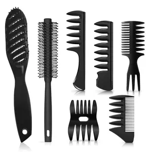 7PCS Men's Hair Brush and Comb Set, Professional Styling Tools with Vented Brush, Round Brush, Texture Comb & Wide Tooth Comb for Quiff, Pompadour, Faux Hawk and Slicked Back Hair