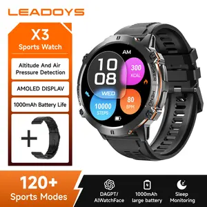 LEADOYS X3 Men's Smartwatch Outdoor Rugged Watch,1000mAh Battery 100Days Standby Time,1.73" AMOLED HD Touch Screen, Wearable Smart Watch Reloj Inteligente Para Hombre, Heart Rate Monitor, 10Meter Waterproof