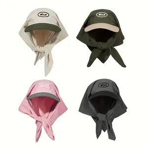 [Polyester Headscarf] Breathable Polyester Women's Headscarf | 1pc Two-Tone Color Block with Letter Embroidery & Tie-Back Design - Sun Protection Baseball Cap, Adjustable Drawstring, No Feathers, Perfect for Casual Outing
