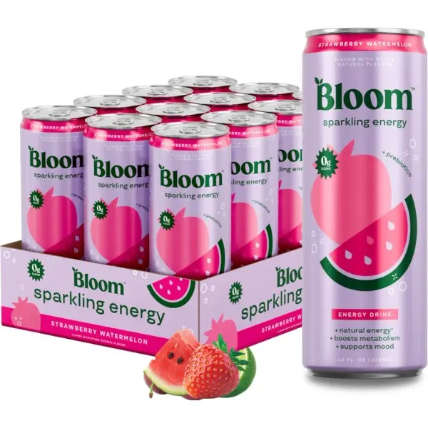 Sparkling Energy Drink - Natural Caffeine, Zero Sugar, 180mg Caffeine - Antioxidant-Rich with Green Coffee Bean, Green Tea Extract, Prebiotics - Strawberry Watermelon - 12oz 12 Pack