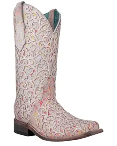 Corral Women's Glitter Overlay Neon Blacklight Western Boot Square Toe - C4062