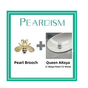 【Andrew】Bee Brooch + Queen Akoya 7.5-9mm ( Min 1 Akoya pearl per shell as gift) 【Open in live】Seawater AKoya Pearl