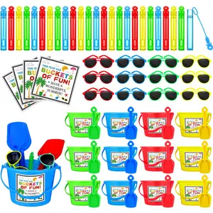 24 Pack End of Year Buckets Gifts Bulk, Student Goodie Bags Summer Pool Party Favors with Cards, Various Sets with Different Accessories from Teacher for Kids Preschool Kindergarten Class Rewards Summer Birthday Graduation Party Supplies Holiday