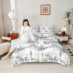 Southwest Cowboy Comter Western Desert Bedding Black White Farmhouse Quilt Boys Men Girls Adult Room Decor Wild Horse Cactus Duvet Insert,TYTS8176ZMD-BZ_USf