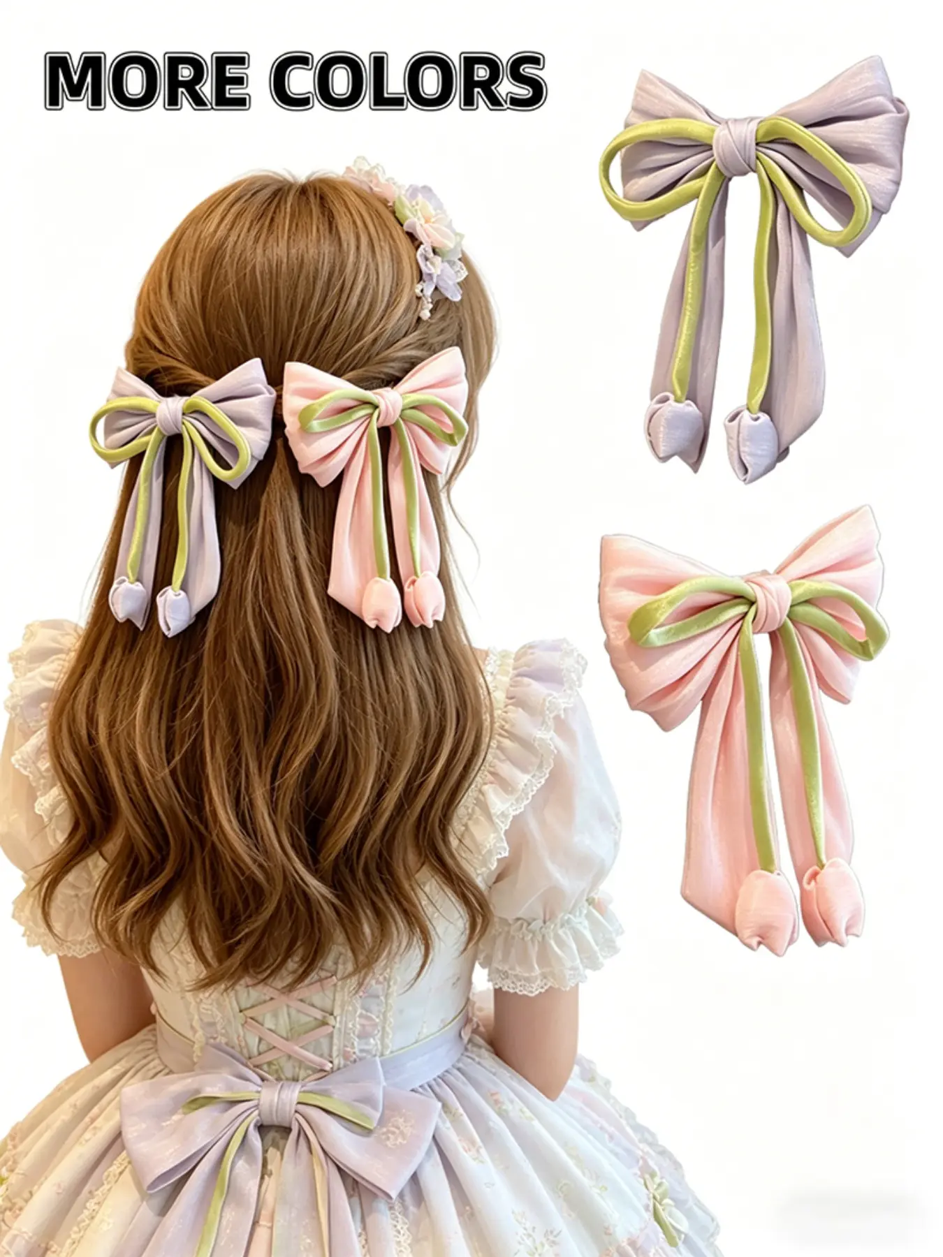 2pcs Elegant Women's Bow Tulip Hair Clips, Barrettes Hair Clips, Clip In Cute Ponytail Half-Up Accessories, Perfect for Dresses & Daily, Super Cute Clips, Pretty Bow