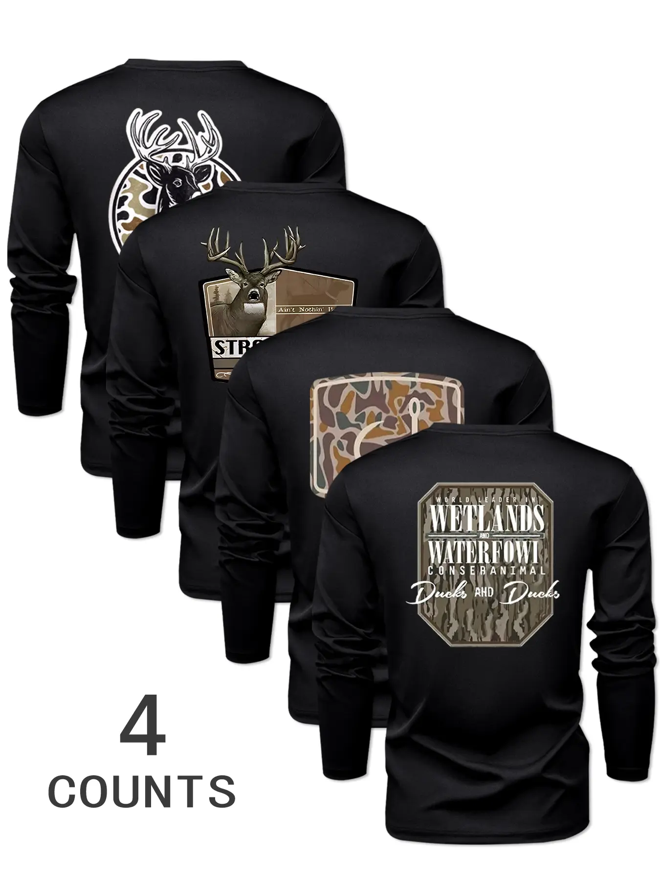 Men's Animal Series Round Neck Long Sleeve T-Shirt Set, Casual Outdoor Wear for Spring & Fall, Fitted Style, Moderate Fabric Thickness, Knit Tops, Aesthetic Casual Knitwear