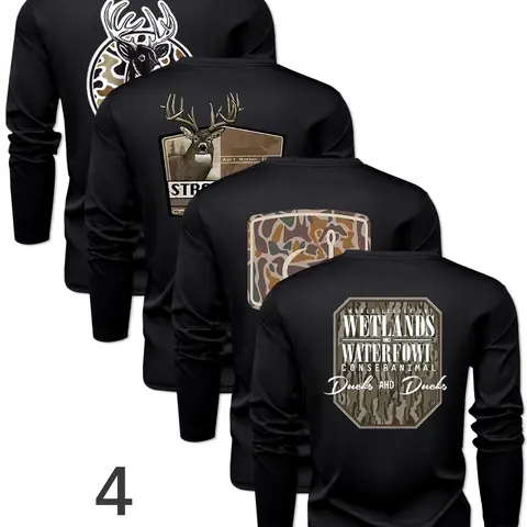 Men's Animal Series Round Neck Long Sleeve T-Shirt Set, Casual Outdoor Wear for Spring & Fall, Fitted Style, Moderate Fabric Thickness, Knit Tops, Aesthetic Casual Knitwear, Knitted Clothes