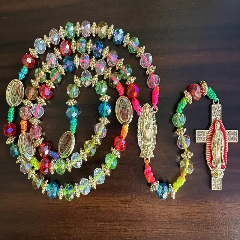 Mexican Virgin Mary Necklace, Religious Pendant, Crucifix Cross Pendant, Guadalupe Protection Blessing Charm, Catholic Handmade Jewelry, Unisex Car Hanging Charm, Crystal Pendant, Crystal Design, Faith Pendant Necklace
