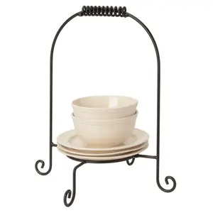 DINNER PLATE STACKER Wrought Iron Dinnerware Display Buffet Dish Caddy USA