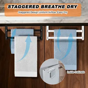 No-Drill Double Towel Bar, Stainless Steel Bathroom Towel Rack, Kitchen Towel Hanger, Cabinet Door Towel Rack, Recessed Towel Rod