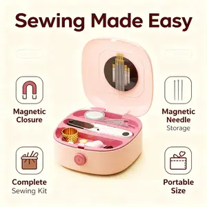 64 Pcs Sewing Kit - Magnetic Needles & Thread Set Portable Travel DIY Crafting Box for Adults with 16 Rolls of Thread 20 Needles & 1 Scissors Compact & Easy to Store