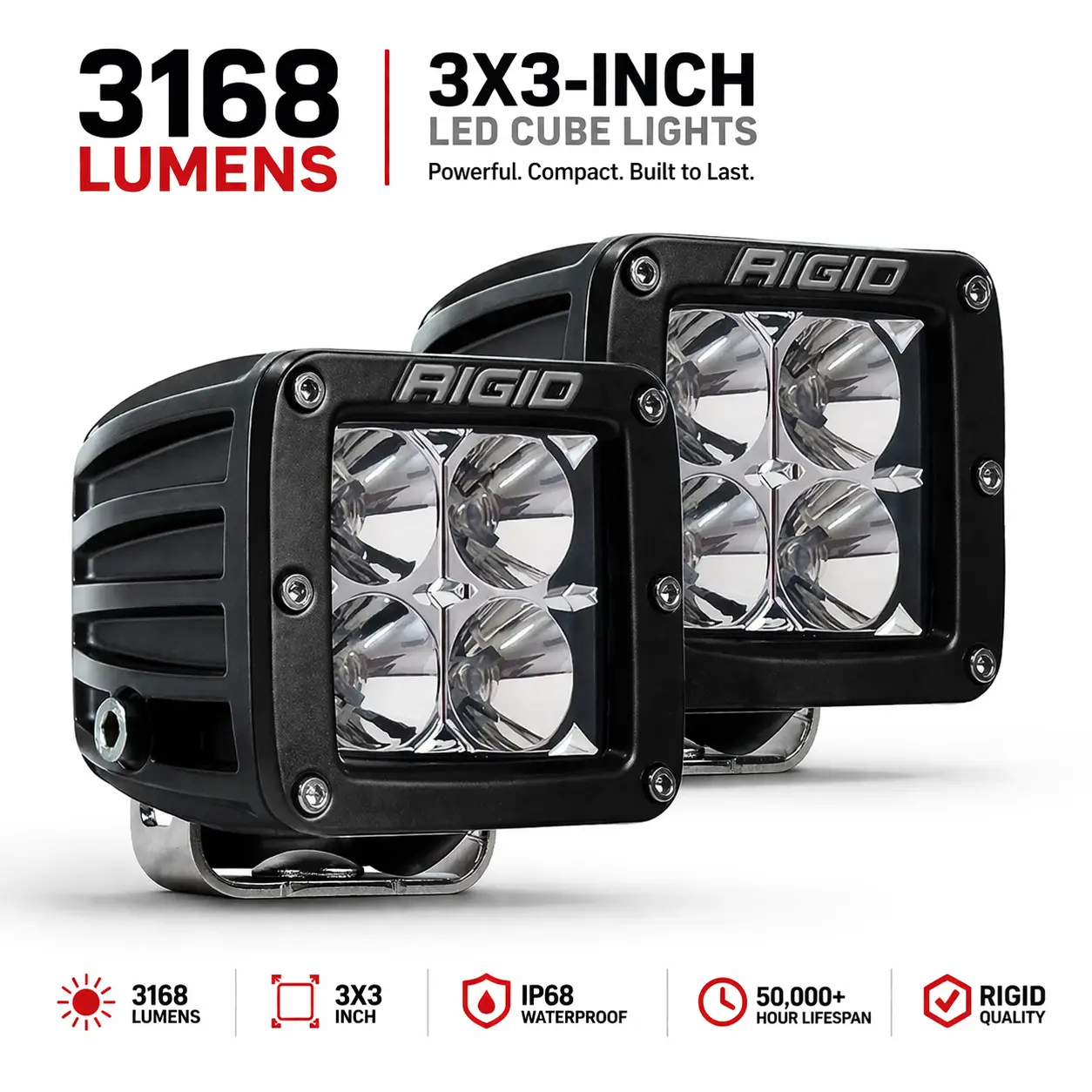 Rigid Industries 202113 D-Series Pro Flood LED Lights Black Pair