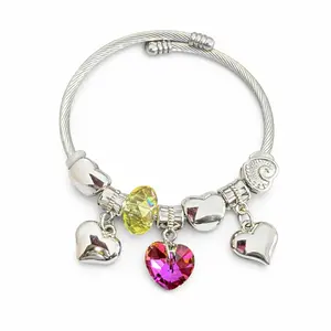 Stainless Steel Silver Heart Adjustable Charm Bracelet