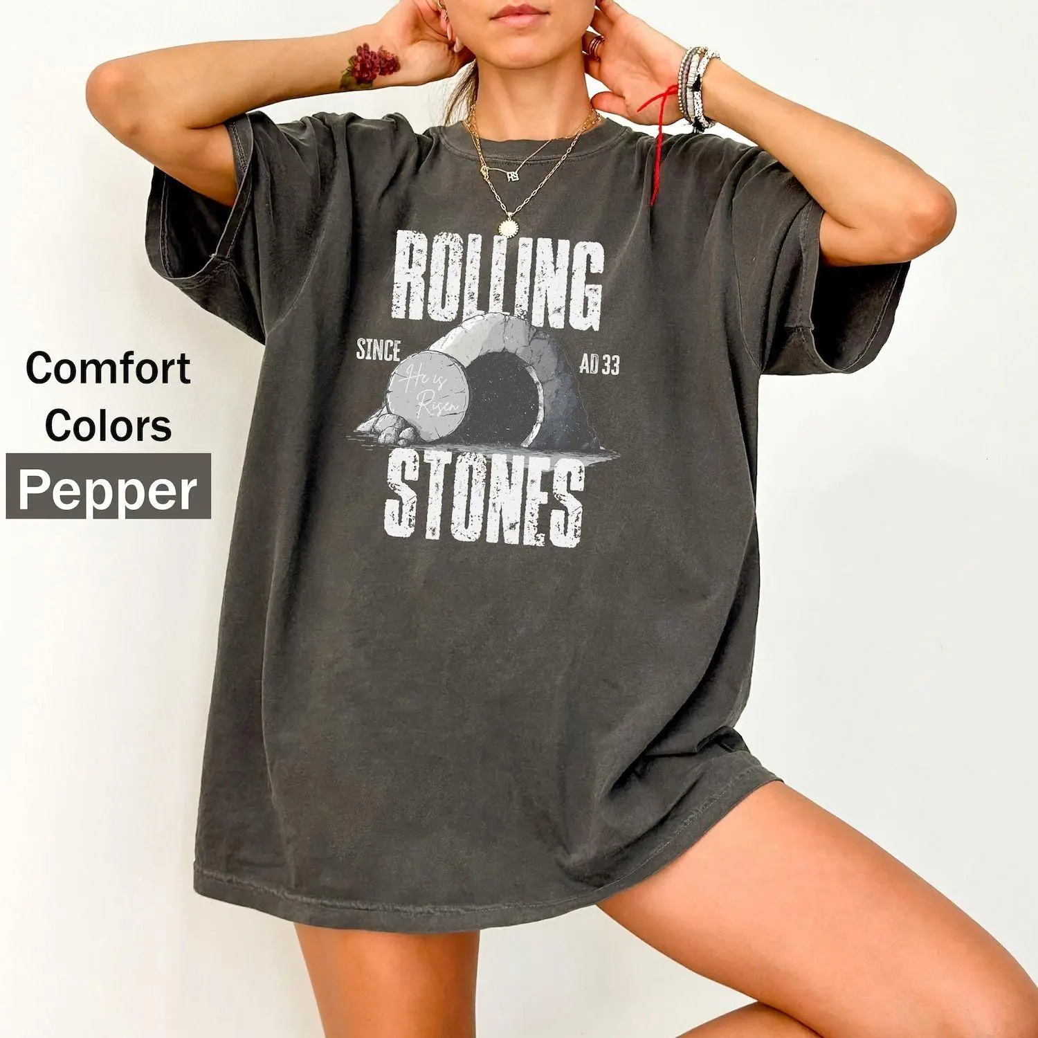 Comfort Colors Rolling Stones T-Shirt: Vintage Christian Tee, Religious Christian Mom Outfit, Trendy Faith-Based Hoodie, Bible Verse Gift, Vintage Graphic Streetwear, Women's Grace Crewneck Sweatshirt, Jesus Apparel