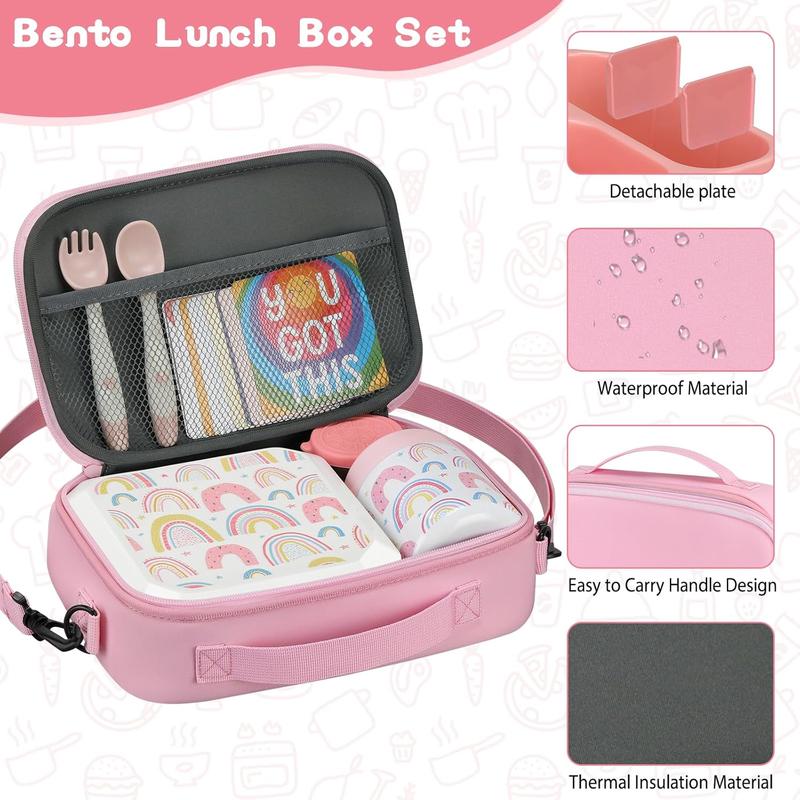 Bento Lunch Box for  with 12oz Soup Thermo Leak-Proof Lunch  Container with 5 Compartment Thermo Hot  Jar and Insulated Lunch Bag for   Girls Boys to School