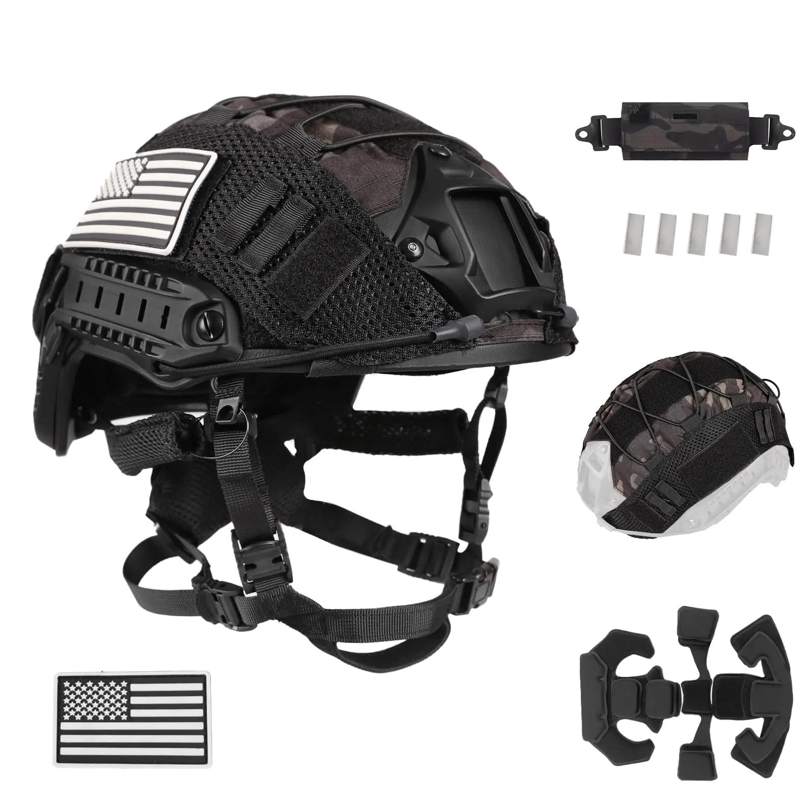4-in-1 Adjustable Tactical Counterbalance Weight Bag Set with Helmet, Cover & Chin Strap - High-Craftsmanship Sporty Protective Gear for Outdoor Games, Cosplay