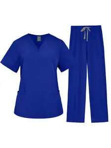 Short Sleeve Straight Pants Basic Leisure Beauty Salon Nurse Overalls Pet Clinic Anti-Wrinkle and Wear-resistant Uniform Elderly Care Hospital Doctor Nurse Overalls Workwear Womenswear