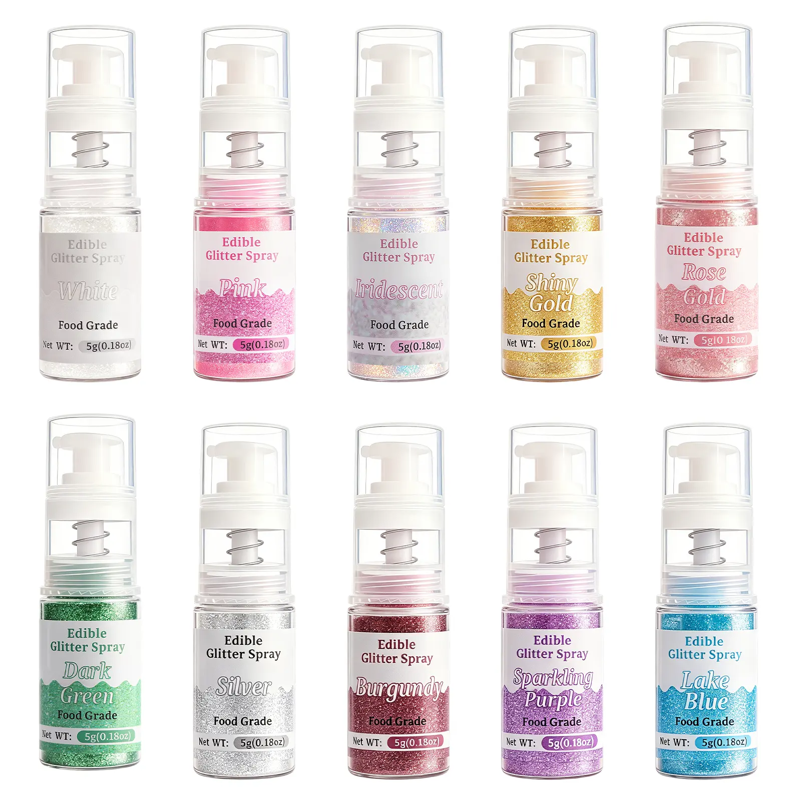 Edible Glitter Set 10×5g/Spray Bottle Food Grade for Drinks, Wine,Cakes, ChocolateCoveredStrawberries,&Childrens' day, Christmas ,Birthday ,Holiday Decor Gift Food-Grade Certified Cupcake Brownies Decoration Buttercream Creamy Baked