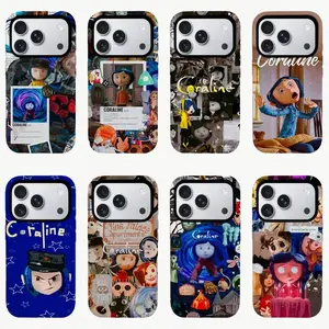 Coraline Spooky Collage Smartphone Case - Horror Cartoon Character Collage Shockproof Protection Casing , Dark Fantasy Aesthetic Protective Accessory for iPhone 11-17 Pro Max