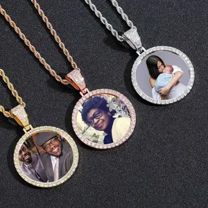 Hip Hop Round Photo Memory Medallion Necklace – Solid Color Pendant in Large, Medium, or Small Size