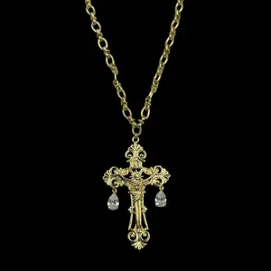 Crystal Droplet Crucifix Necklace