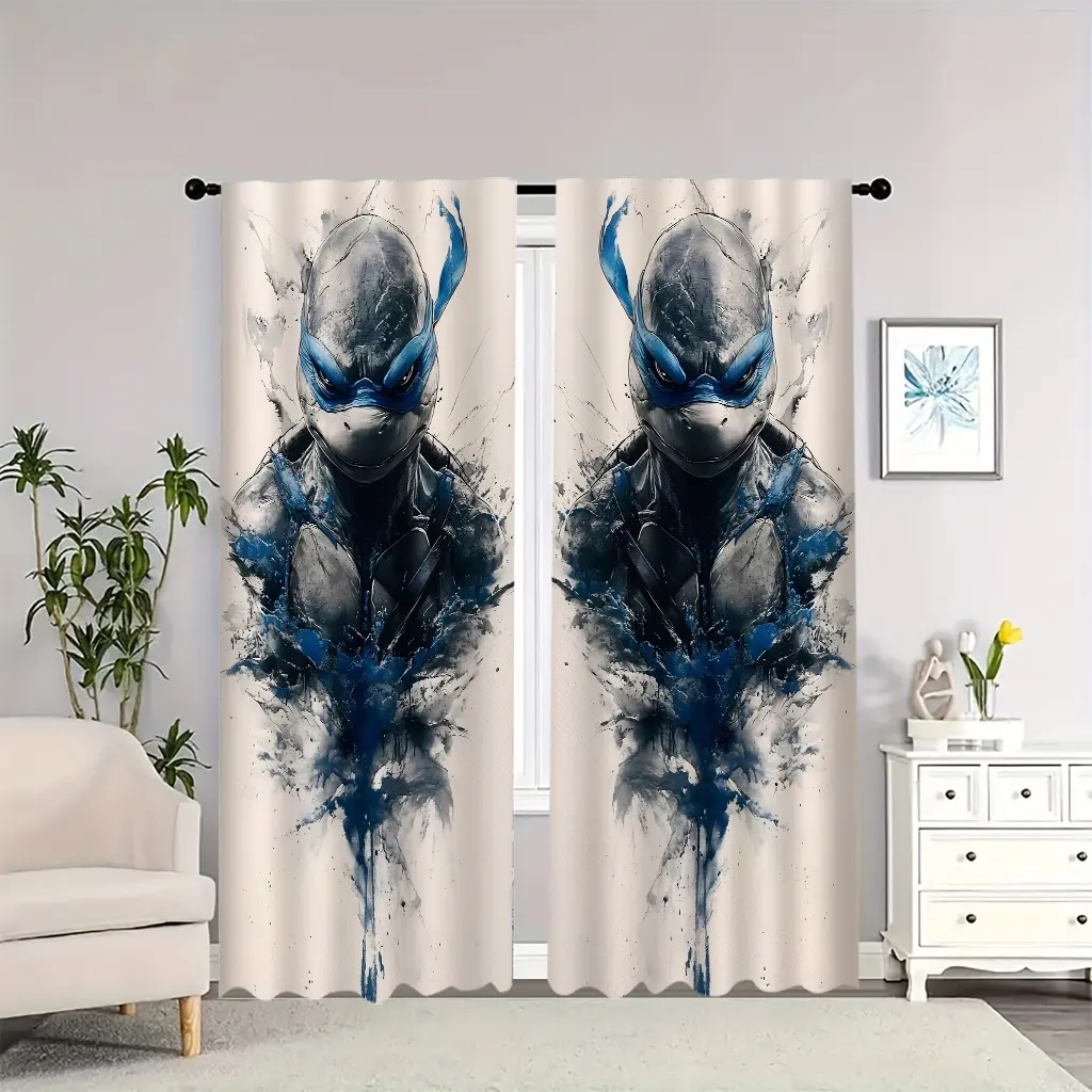 Teenage Mutant Ninja Turtles blue-eyed suit ink-wash style indoor curtains, light-blocking, heat-insulating, and soft, suitable for home décor.