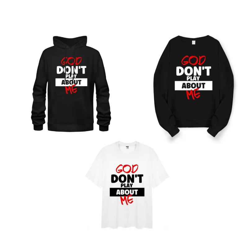 Unisex Front Slogan Letter Print Hooded Sweatshirt "God Don't Play About Me" Inspirational Faith Sweatshirt T-Shirt Hoodie Christ Christian Tops