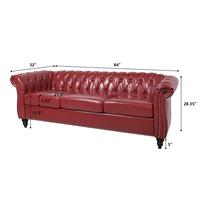 Wine Red PU 3 Seater Tufted Sofa