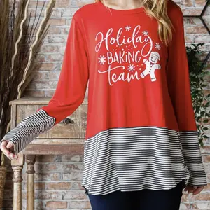 Red Holiday Baking Team Tunic with Gingerbread Man – Long Sleeve Christmas Top for Women (Sizes Small, Medium, Large)