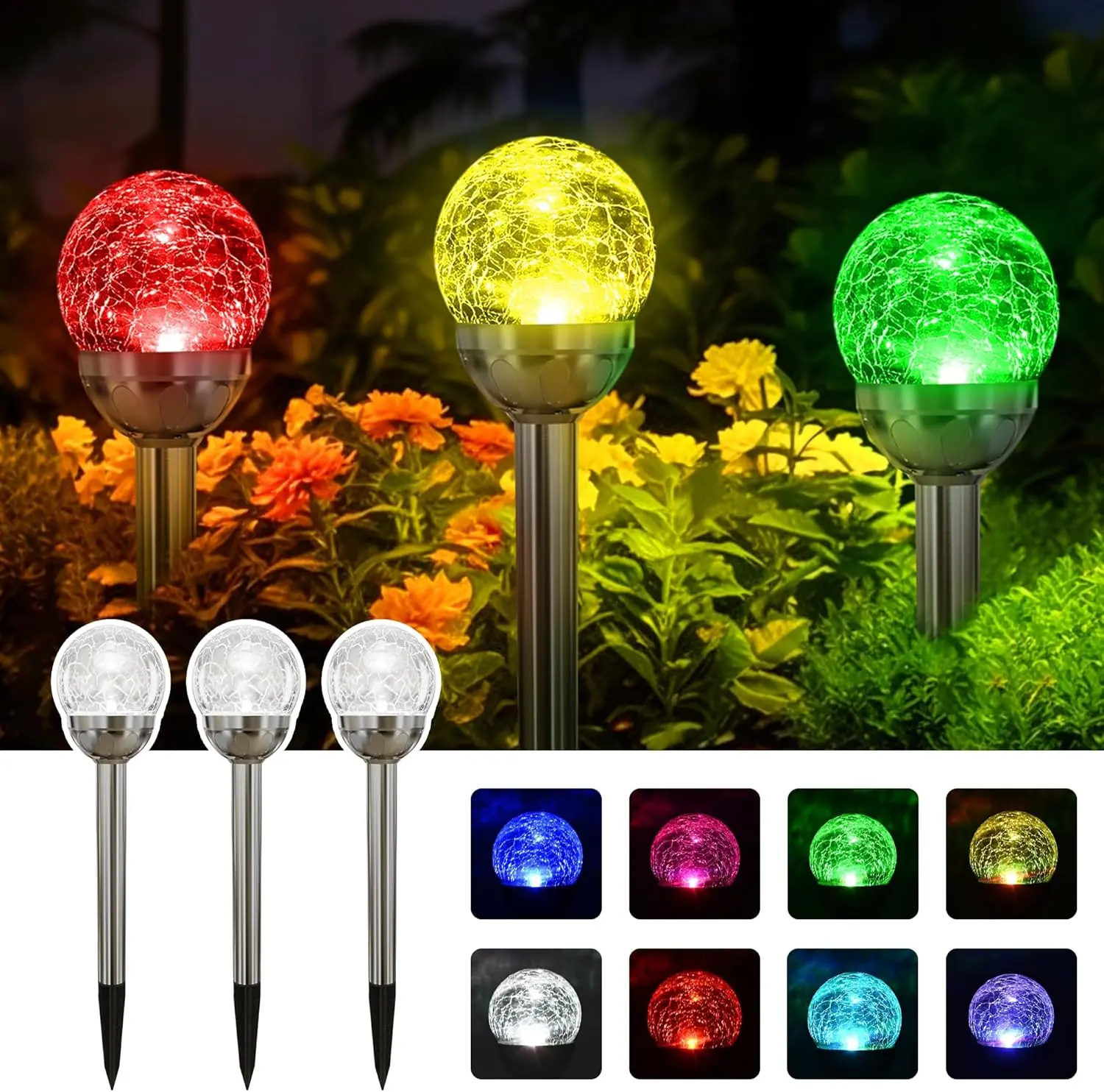 Chunting 3-Pack Solar WiFi Globe Lights, Decorative Glass Ball Mood Lamps with 2 Modes (Multi-Color Changing, Warm White), Water-Resistant Outdoor Patio Decking & Patio Lighting