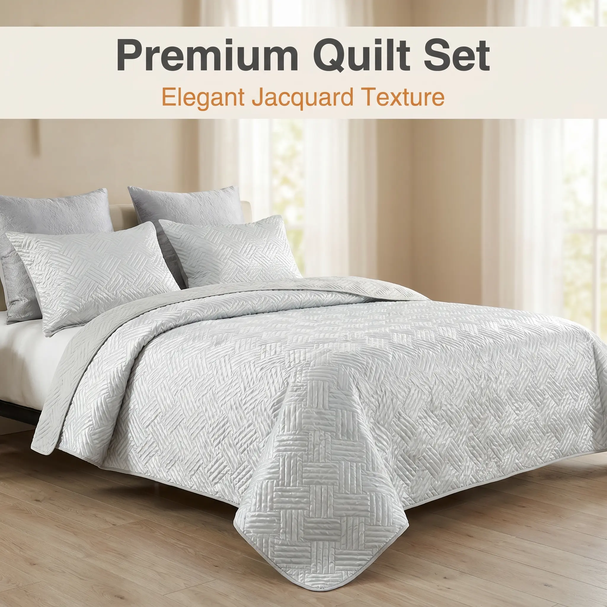 Bedsum 2-3 Piece Geometric Pleated Bed Cover Set - Hotel-Grade Soft Bedding Sets, Elegant Comfy Bed Setup, All-Season Bedding, Luxurious Bedroom Decor Accessory