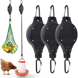 3 Piece Adjustable Extendable Pulley Rack, Chicken Feed Hanging System, Plant Hook Included, Suitable for Coop and Garden, No Electricity Required