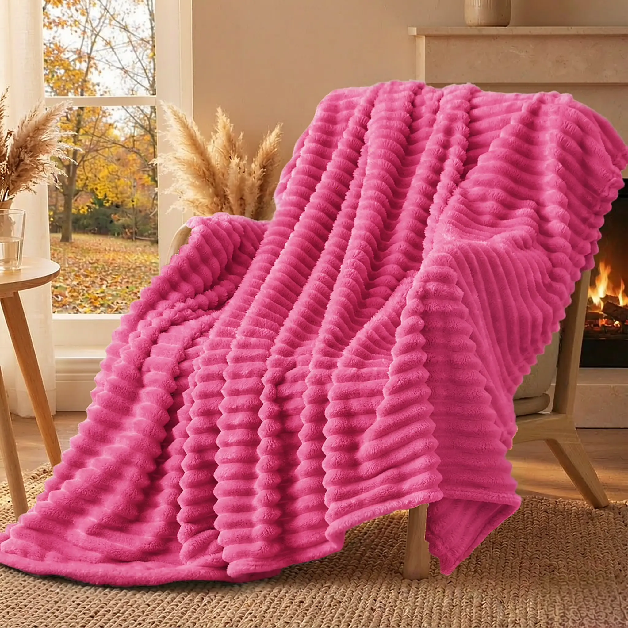 BEDELITE 300 GSM Fuzzy Fleece Throw Blanket - 50x60 for Sofas, 3D Stripe Tactile 3D Texture, Fluffy Non-Bulky Home Textile, Soft for Couch/Bed, Room Decor Accessory, All-Season Back-to-School Gift, Fuzzy Fleece Blanket