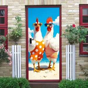 2pcs Summer Beach Funny Cartoon Chicken Wall Stickers Kids Room Bedroom Living Room Decor Stickers Self Adhesive Removable Waterproof Eco Friendly PVC Material Home Wall Creative Decoration Animal Theme